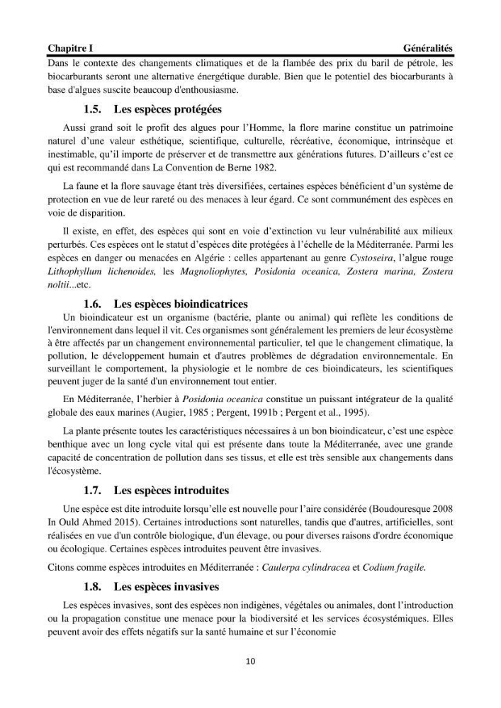 Biodiversité de la flore marine benthique de la region d\'El Djamila taxonomie et ecologie