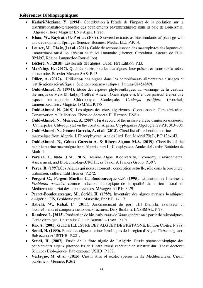 Biodiversité de la flore marine benthique de la region d\'El Djamila taxonomie et ecologie