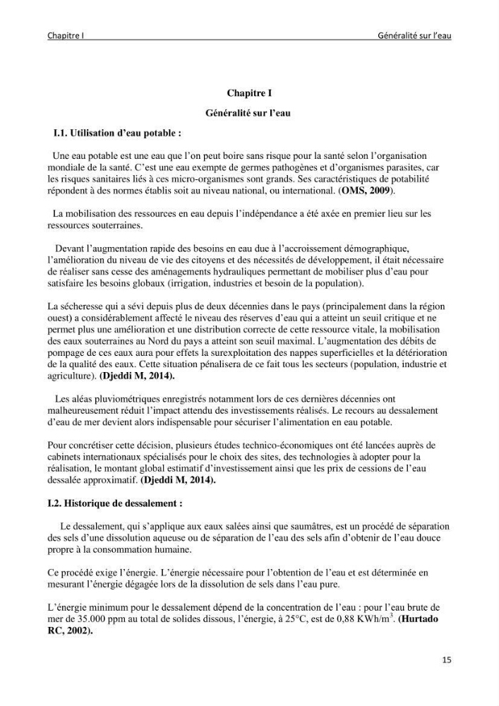 Impact des rejets de dessalement sur la qualité des eaux de mer ( cas des trois stations: cap djenat, El hamma, Fouka