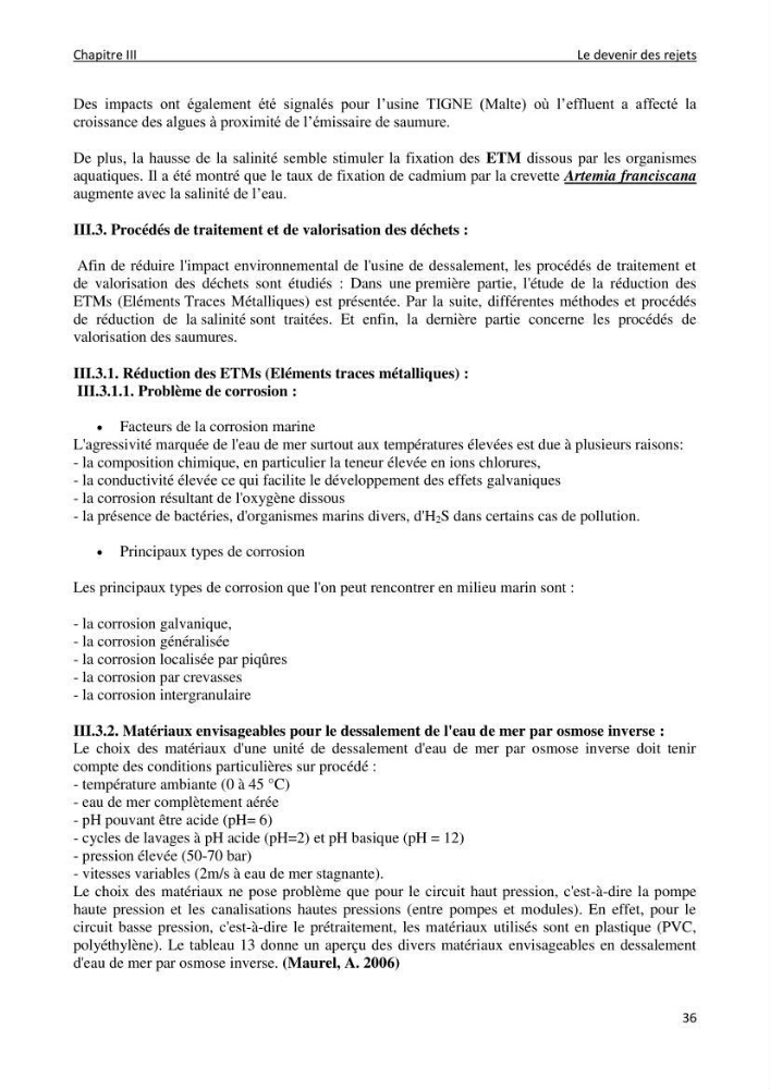 Impact des rejets de dessalement sur la qualité des eaux de mer ( cas des trois stations: cap djenat, El hamma, Fouka