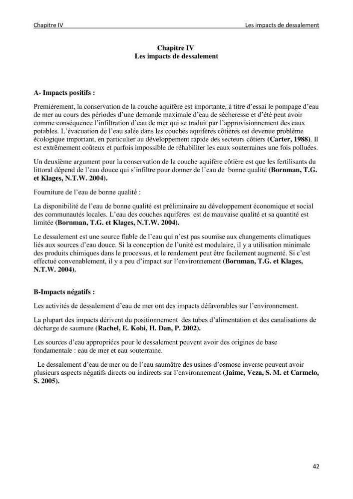 Impact des rejets de dessalement sur la qualité des eaux de mer ( cas des trois stations: cap djenat, El hamma, Fouka