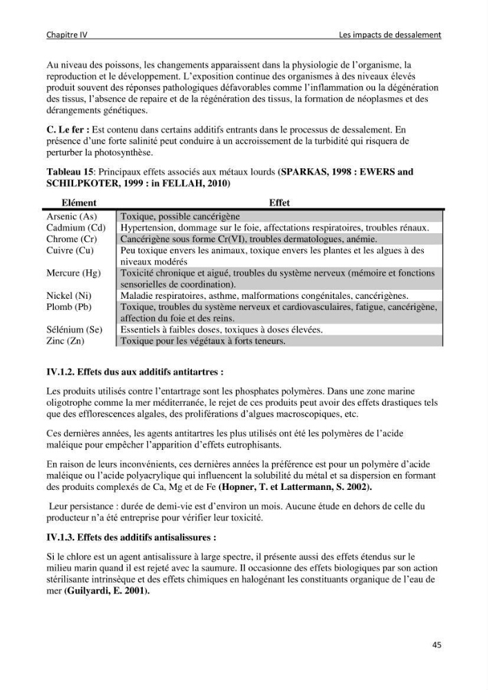 Impact des rejets de dessalement sur la qualité des eaux de mer ( cas des trois stations: cap djenat, El hamma, Fouka
