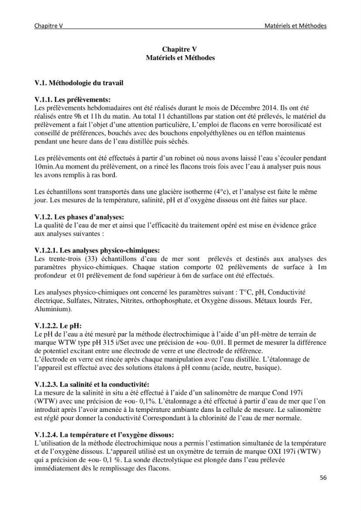 Impact des rejets de dessalement sur la qualité des eaux de mer ( cas des trois stations: cap djenat, El hamma, Fouka