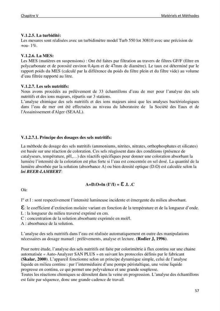 Impact des rejets de dessalement sur la qualité des eaux de mer ( cas des trois stations: cap djenat, El hamma, Fouka