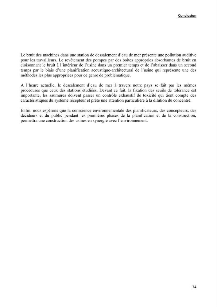 Impact des rejets de dessalement sur la qualité des eaux de mer ( cas des trois stations: cap djenat, El hamma, Fouka