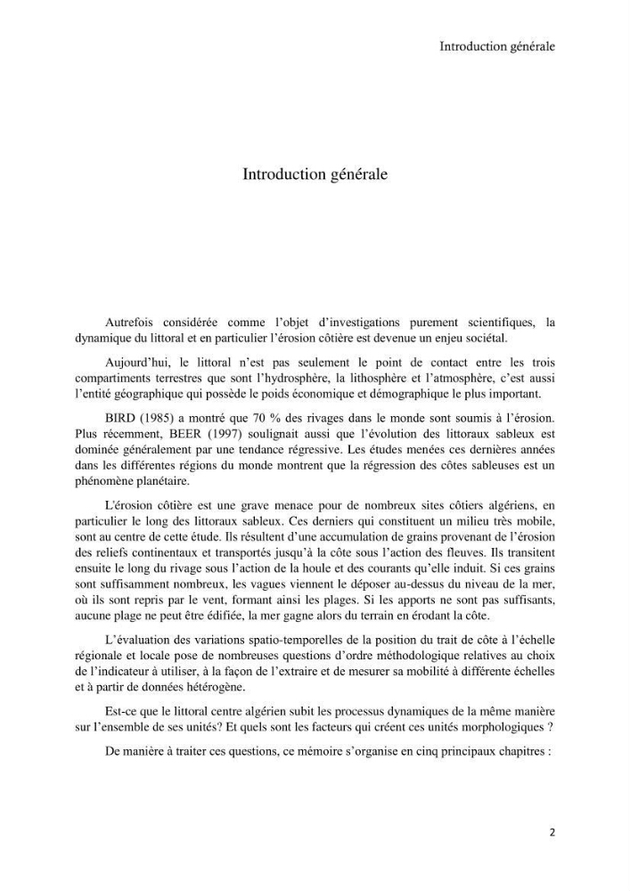 Contribution à la connaissance de la morphologie et de la dynamique sédimentaire du littoral centre de l\'Algèrie