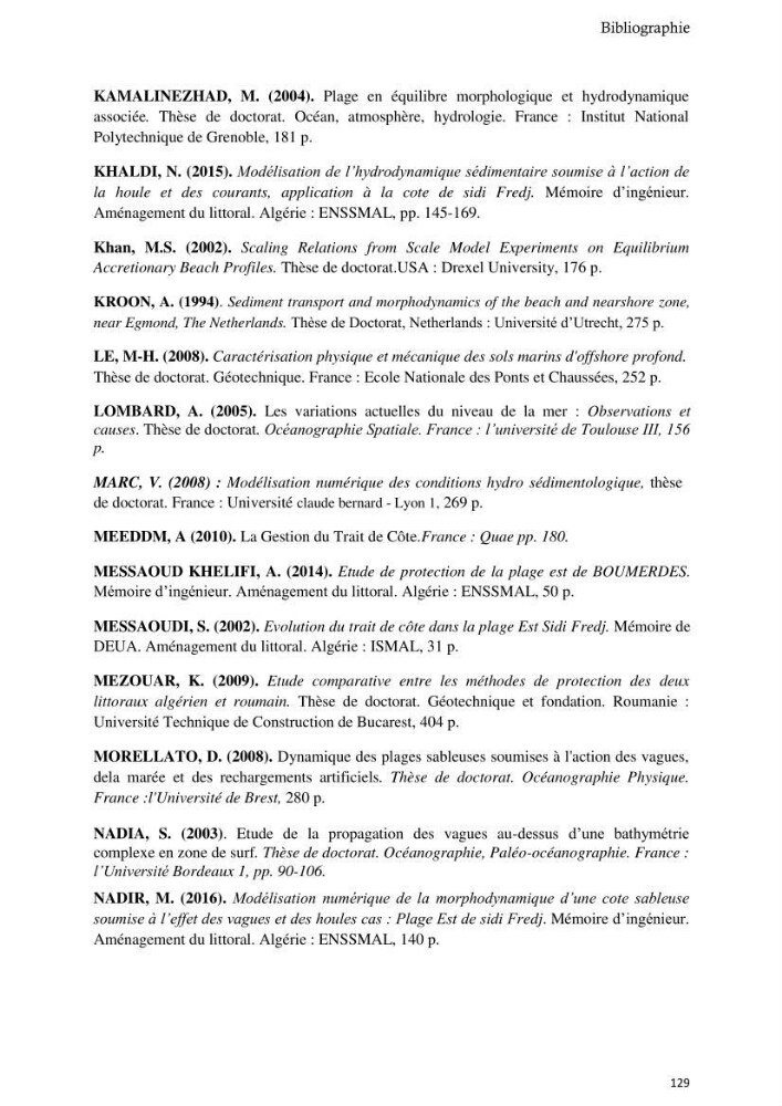 Contribution à la connaissance de la morphologie et de la dynamique sédimentaire du littoral centre de l\'Algèrie