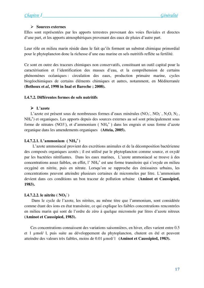 Détermination de l\'influence du rejet des eaux usées épurées par la STEP de Tipaza sur les caractéristiques physico-chimiques et bactériologiques des eaux de mer, cas de la plage de Chenoua