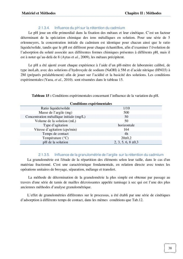 Les paramètres influençant la rétention des métaux lourds dans l\'eau sur une bentonite naturelle Algérienne