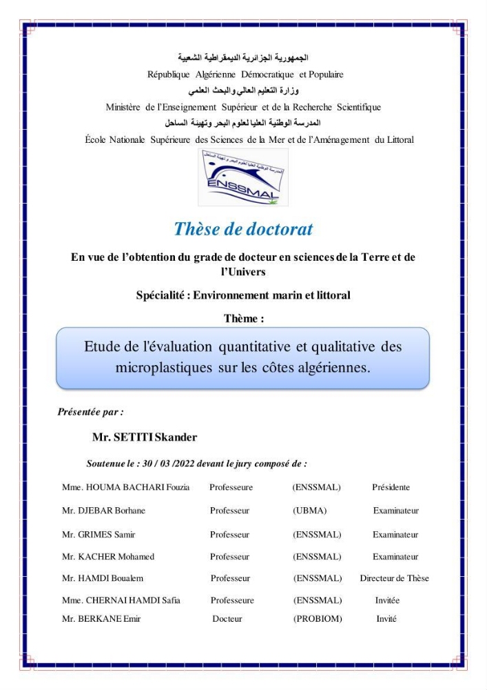 Etude de l\'évaluation quantitative et qualitative des microplastiques sur les côtes algériennes