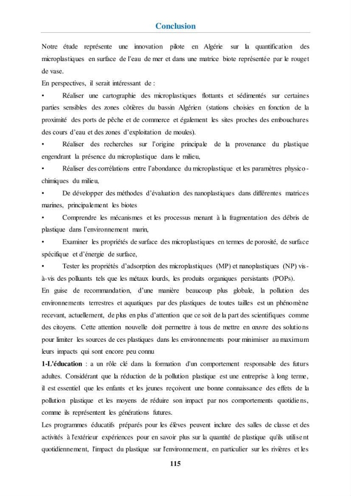 Etude de l\'évaluation quantitative et qualitative des microplastiques sur les côtes algériennes