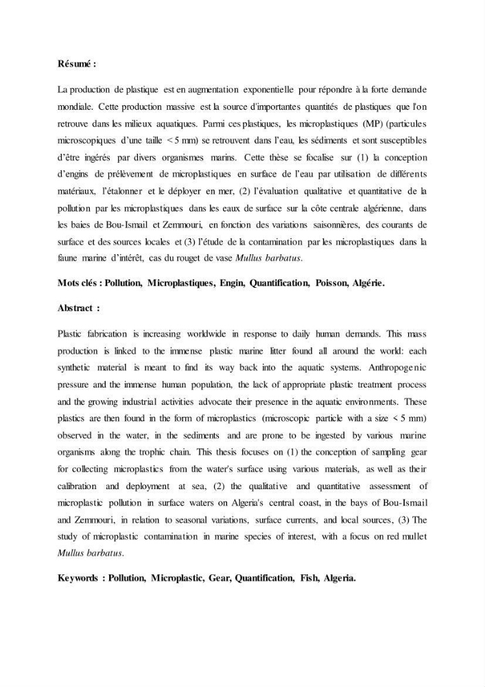 Etude de l\'évaluation quantitative et qualitative des microplastiques sur les côtes algériennes