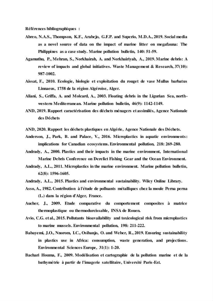 Etude de l\'évaluation quantitative et qualitative des microplastiques sur les côtes algériennes
