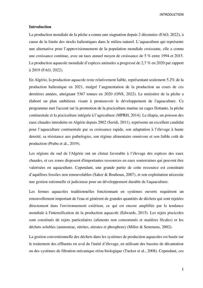 Effet de l’élevage en système biofloc sur les performances zootechniques et physiologiques du Tilapia « Oreochromis niloticus »