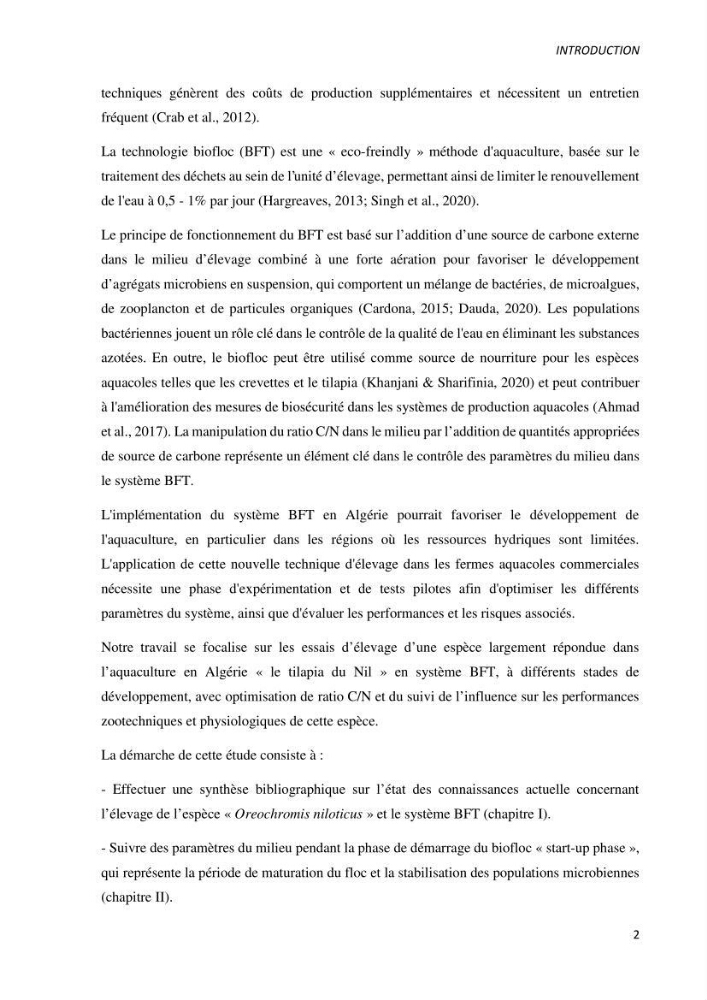 Effet de l’élevage en système biofloc sur les performances zootechniques et physiologiques du Tilapia « Oreochromis niloticus »
