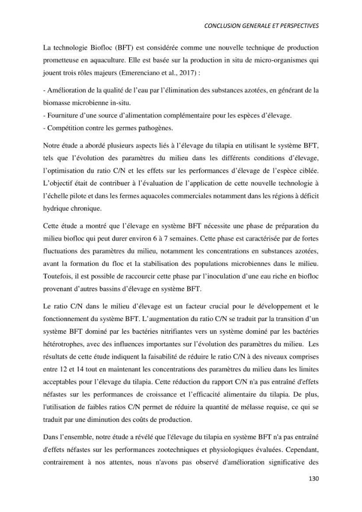 Effet de l’élevage en système biofloc sur les performances zootechniques et physiologiques du Tilapia « Oreochromis niloticus »