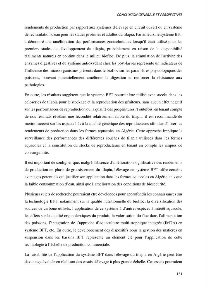 Effet de l’élevage en système biofloc sur les performances zootechniques et physiologiques du Tilapia « Oreochromis niloticus »