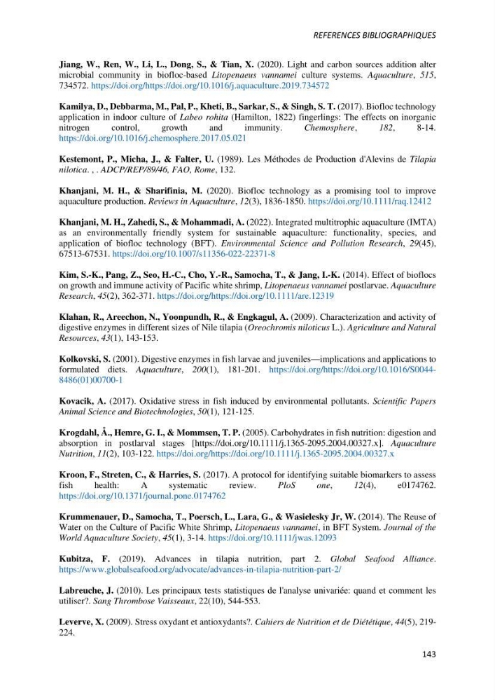Effet de l’élevage en système biofloc sur les performances zootechniques et physiologiques du Tilapia « Oreochromis niloticus »