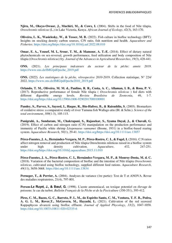 Effet de l’élevage en système biofloc sur les performances zootechniques et physiologiques du Tilapia « Oreochromis niloticus »