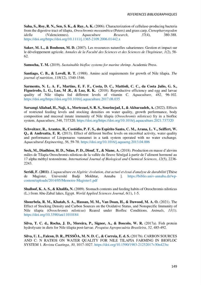 Effet de l’élevage en système biofloc sur les performances zootechniques et physiologiques du Tilapia « Oreochromis niloticus »