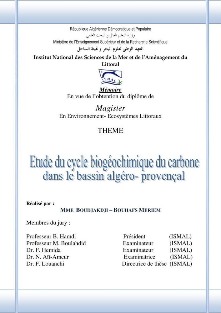 Etude du cycle biogéochimique du carbone dans le bassin algéro-provençal: