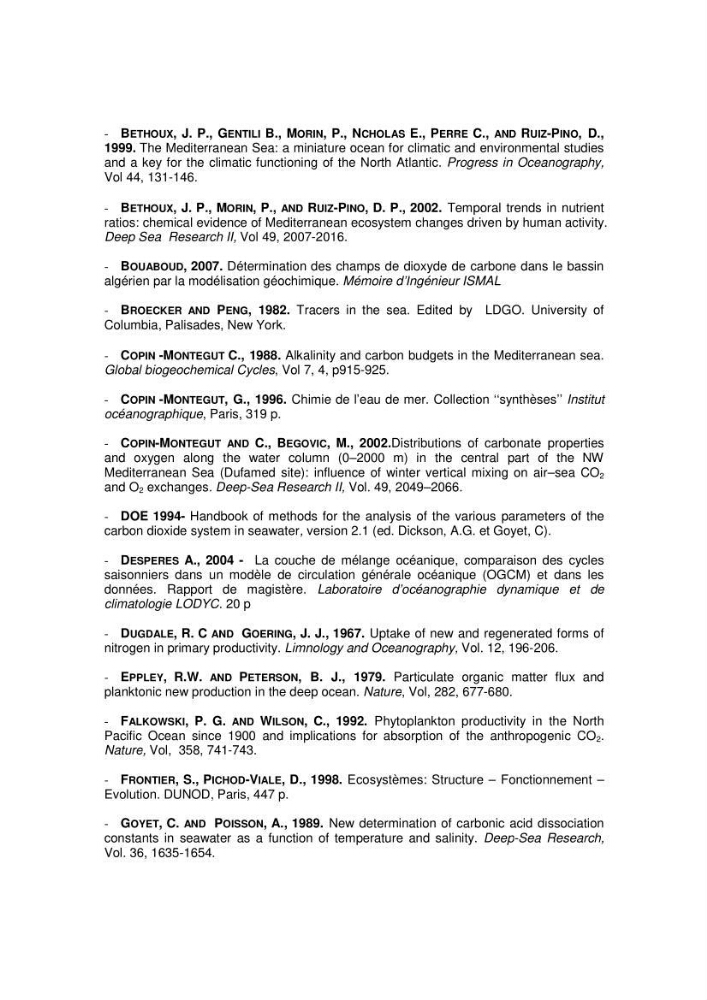 Etude du cycle biogéochimique du carbone dans le bassin algéro-provençal:
