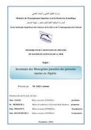 Inventaire des Monogènes parasites des poissons marins en Algérie