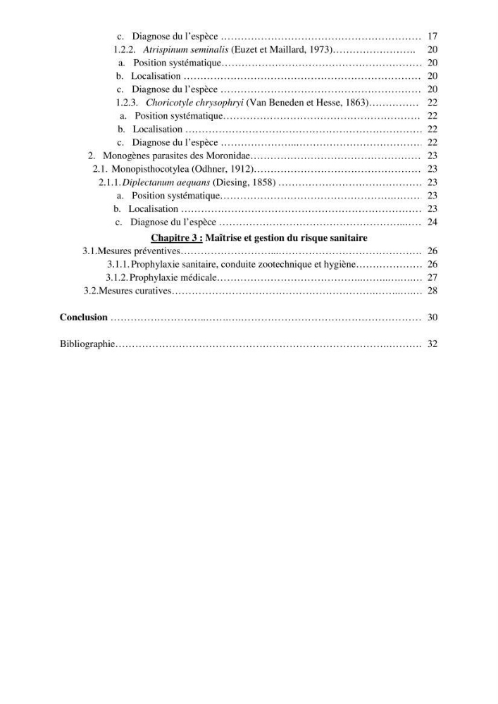 Inventaire des Monogènes parasites des poissons marins en Algérie