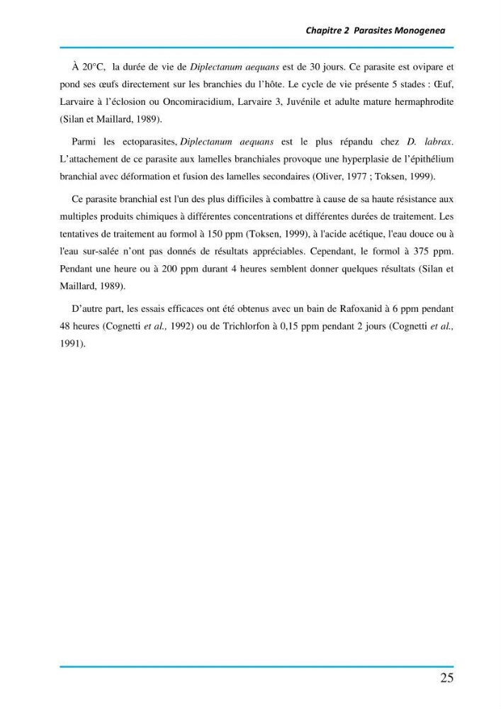 Inventaire des Monogènes parasites des poissons marins en Algérie