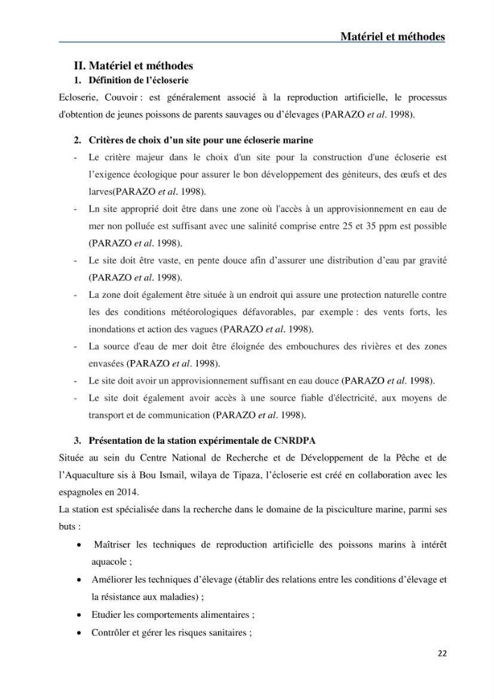 Fonctionnement d’une écloserie marine cas du CNRDPA et production de proies vivantes (Chlorella ellipsoïdae et Brachionus plicatilis)