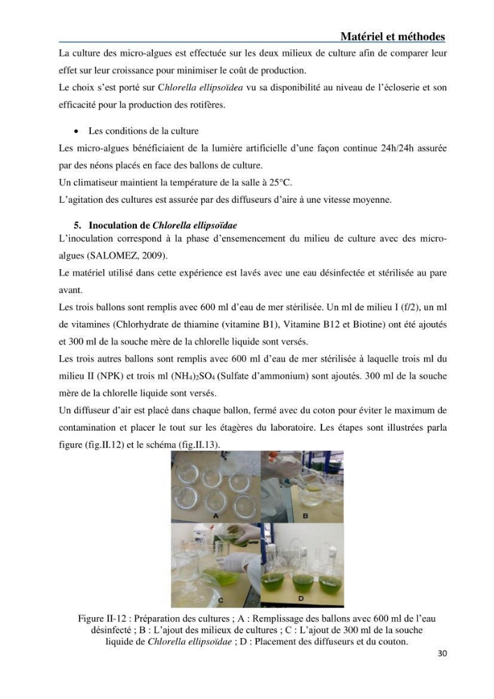 Fonctionnement d’une écloserie marine cas du CNRDPA et production de proies vivantes (Chlorella ellipsoïdae et Brachionus plicatilis)