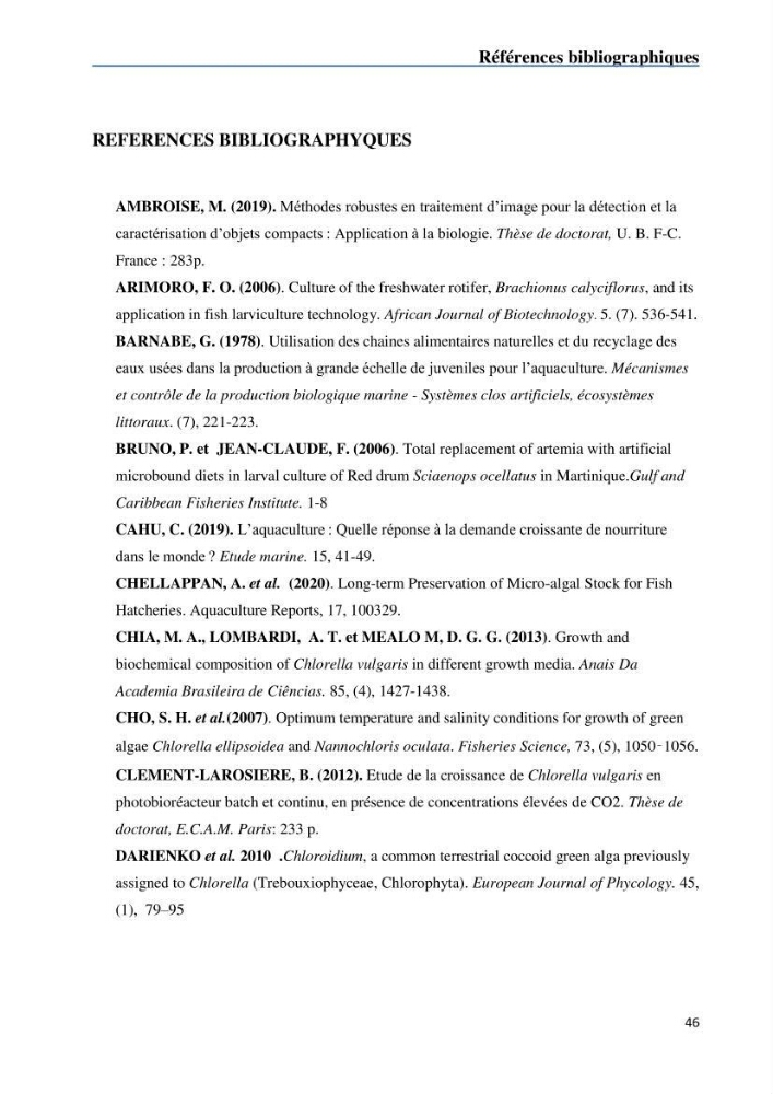 Fonctionnement d’une écloserie marine cas du CNRDPA et production de proies vivantes (Chlorella ellipsoïdae et Brachionus plicatilis)