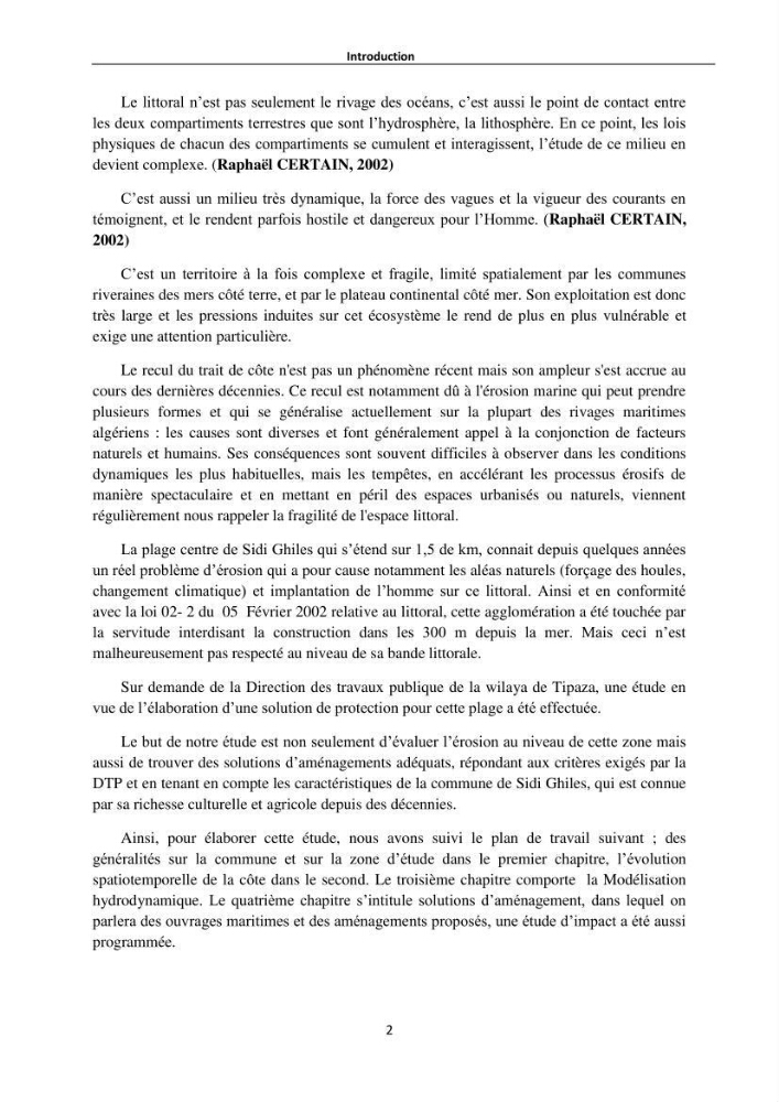 Etude de protection du rivage de Sidi Ghiles: