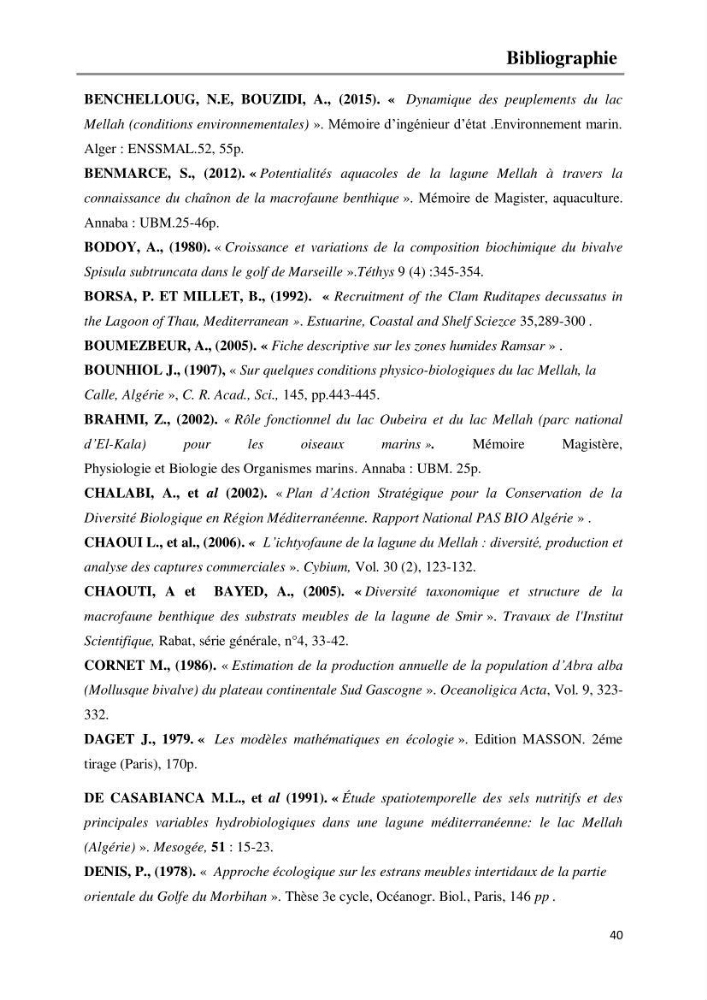 Etude de la structure du peuplement benthique de la lagune Mellah (El-Kala, Algérie) prélèvements: mai 2017 et mai 2018