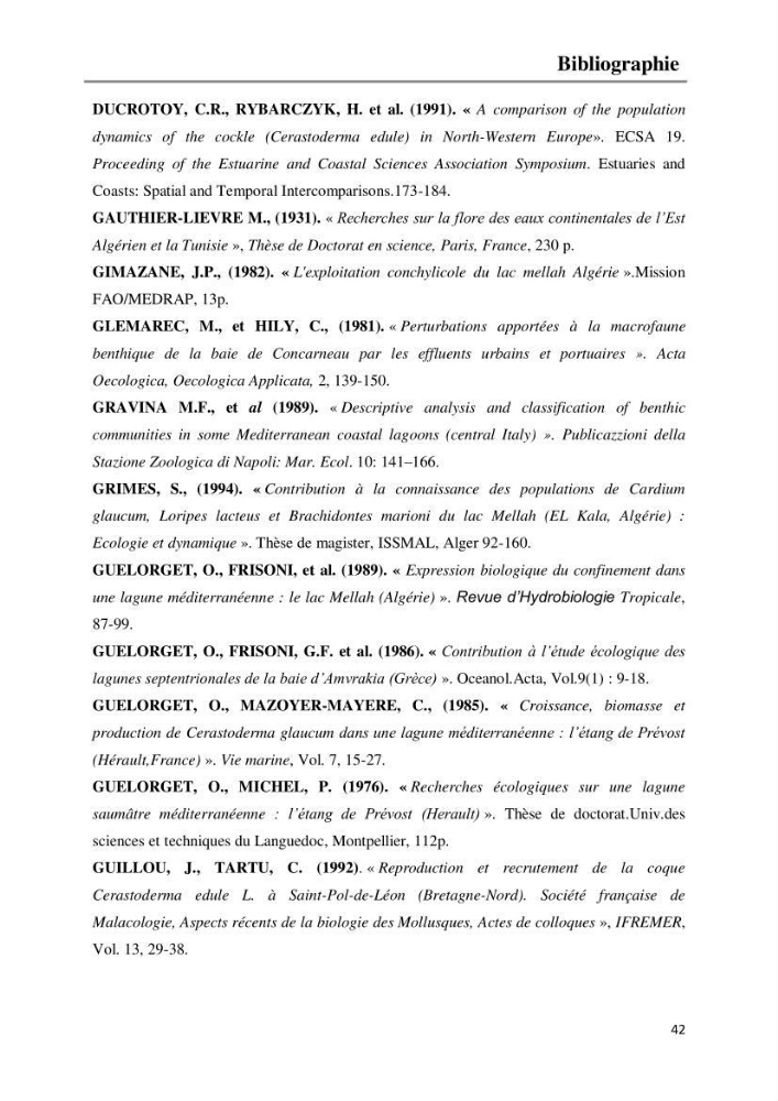 Etude de la structure du peuplement benthique de la lagune Mellah (El-Kala, Algérie) prélèvements: mai 2017 et mai 2018