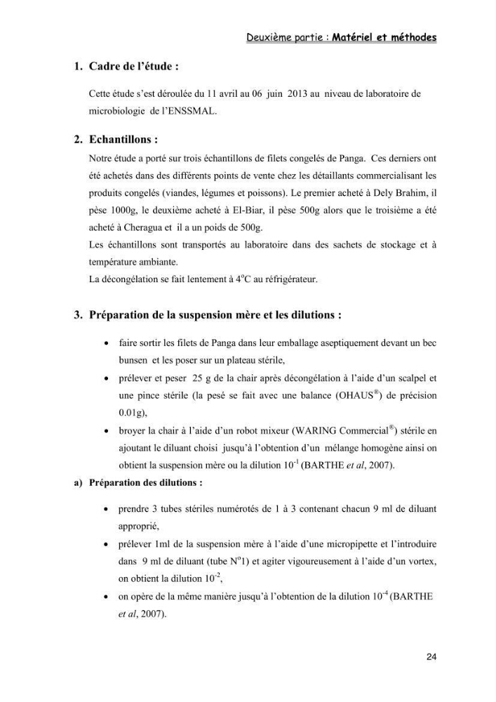 Evaluation de la qualité microbiologique de filets congelé du Panda (Pangaisius hypophthamus)