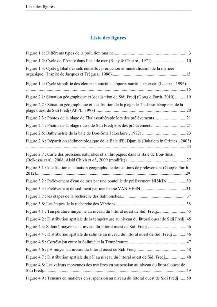 Contribution à l\'étude de la qualité des eaux et des sédiments de la plage ouest de Sidi Fredj