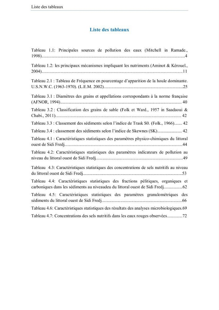 Contribution à l\'étude de la qualité des eaux et des sédiments de la plage ouest de Sidi Fredj