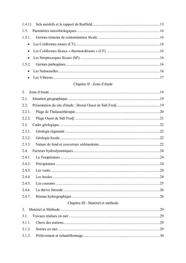 Contribution à l\'étude de la qualité des eaux et des sédiments de la plage ouest de Sidi Fredj