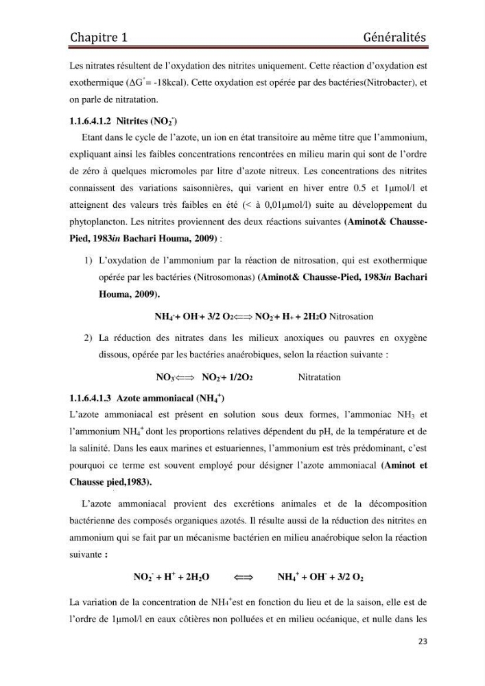 Les paramètres physico-chimiques et les sels nutritifs dans les eaux côtières Algéroises ( Baie d\'Alger, la baie de Bou-Ismail
