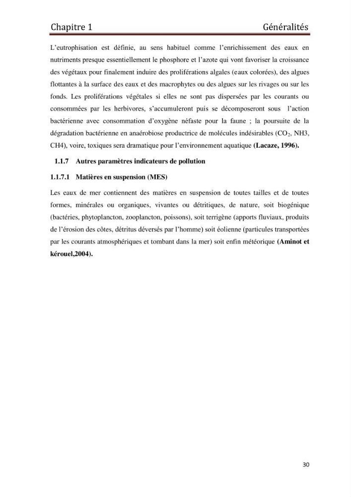Les paramètres physico-chimiques et les sels nutritifs dans les eaux côtières Algéroises ( Baie d\'Alger, la baie de Bou-Ismail
