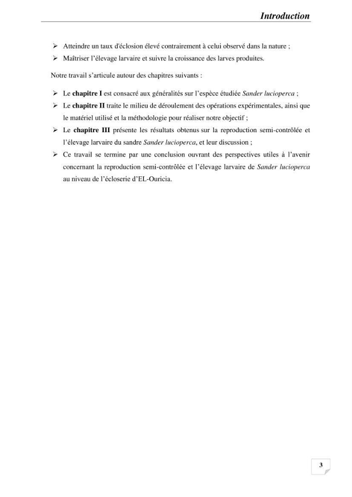 Contribution à la reproduction semi-contrôlée et à l’élevage larvaire d’une espèce carnassière d’eau douce : Cas de Sander lucioperca