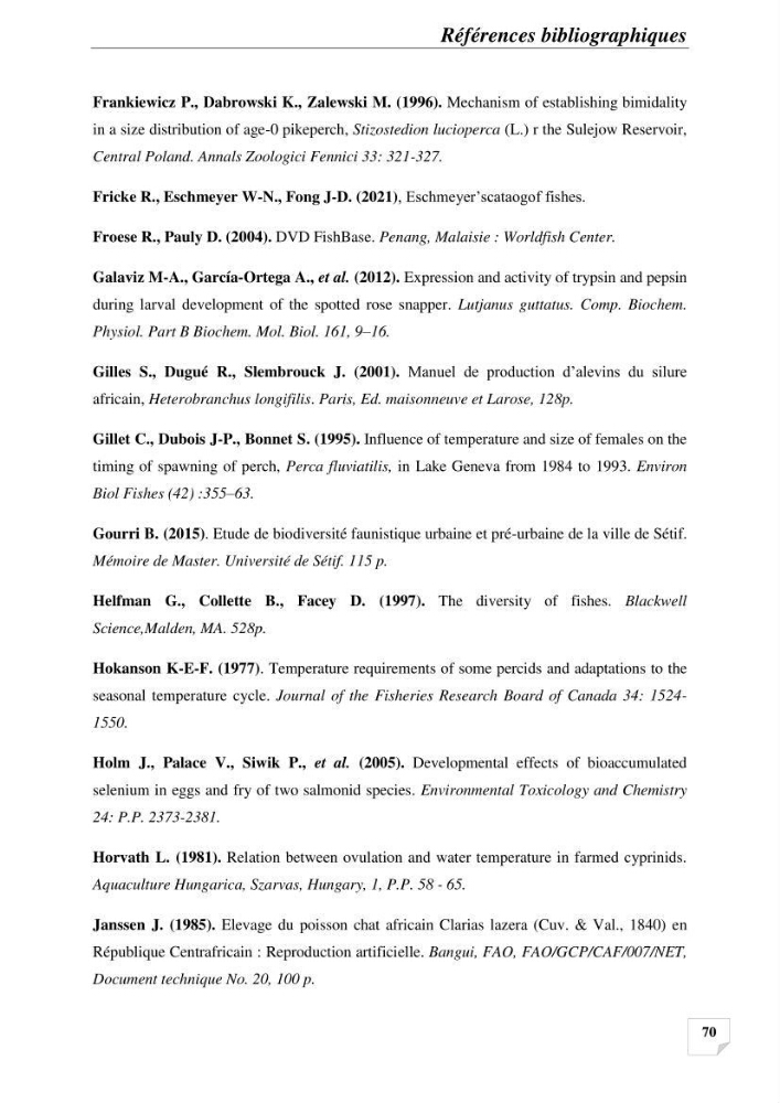 Contribution à la reproduction semi-contrôlée et à l’élevage larvaire d’une espèce carnassière d’eau douce : Cas de Sander lucioperca