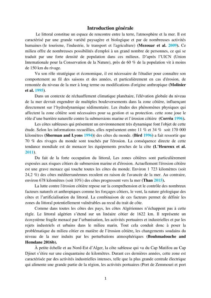 processus mis en Jeu dans l\'évolution Miorpho-dynamique de la baie zemmouri: Modélisation Hydro-Sédimentaire et cinématique du trait de Côte.