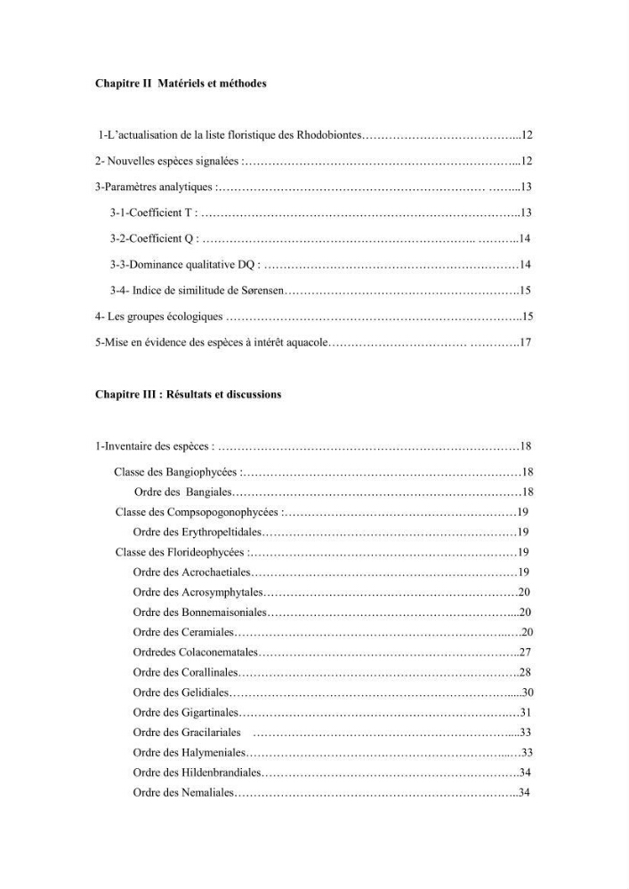 Actualisation de l\'inventaire des Rhodobiontes des côtes Algériennes et mise en évidence des éspèces à intérêt aquacole