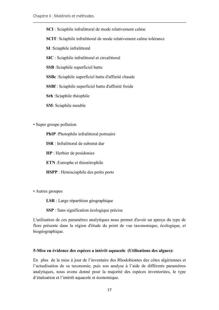 Actualisation de l\'inventaire des Rhodobiontes des côtes Algériennes et mise en évidence des éspèces à intérêt aquacole