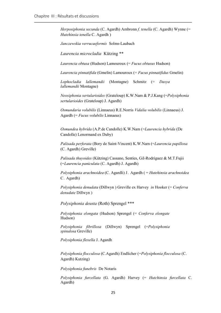 Actualisation de l\'inventaire des Rhodobiontes des côtes Algériennes et mise en évidence des éspèces à intérêt aquacole