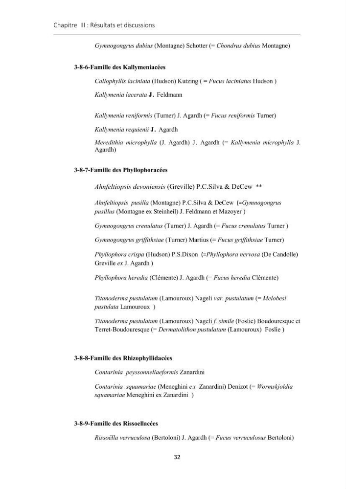 Actualisation de l\'inventaire des Rhodobiontes des côtes Algériennes et mise en évidence des éspèces à intérêt aquacole