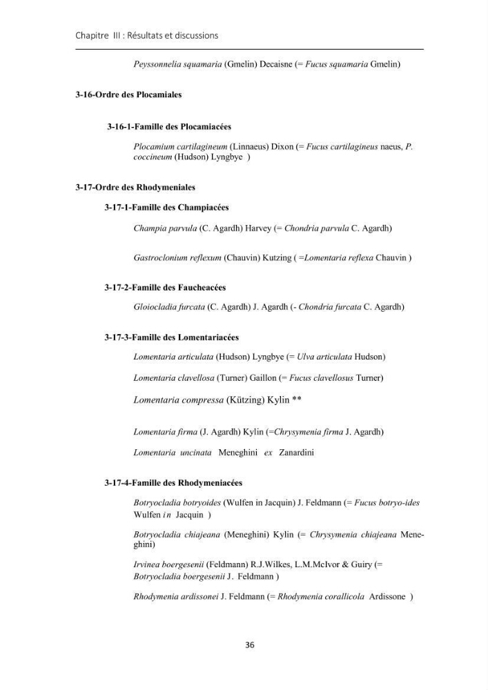 Actualisation de l\'inventaire des Rhodobiontes des côtes Algériennes et mise en évidence des éspèces à intérêt aquacole