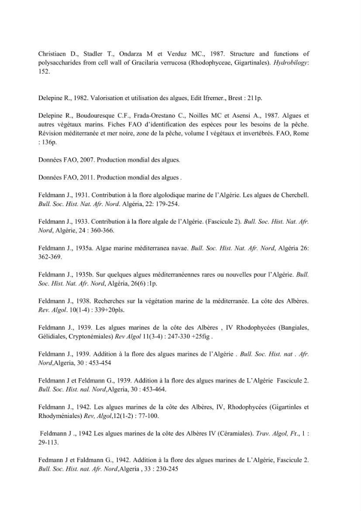 Actualisation de l\'inventaire des Rhodobiontes des côtes Algériennes et mise en évidence des éspèces à intérêt aquacole